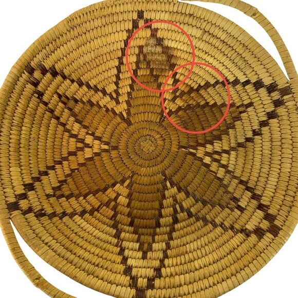 Tightly Coiled Straw Basket Handled Tray Squash Blossom Pattern Southwestern - Picture 7 of 7